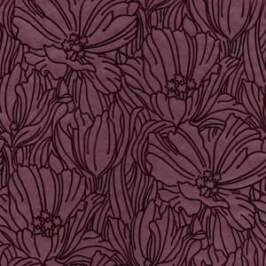 Selwyn Flock Burgundy Floral Wallpaper Sample