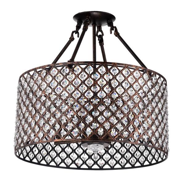 Edvivi Marya 4 Light Antique Copper Semi Flush Mount With Beaded Crystal Drum Esg8029ac The Home Depot - Antique Copper Flush Mount Ceiling Light