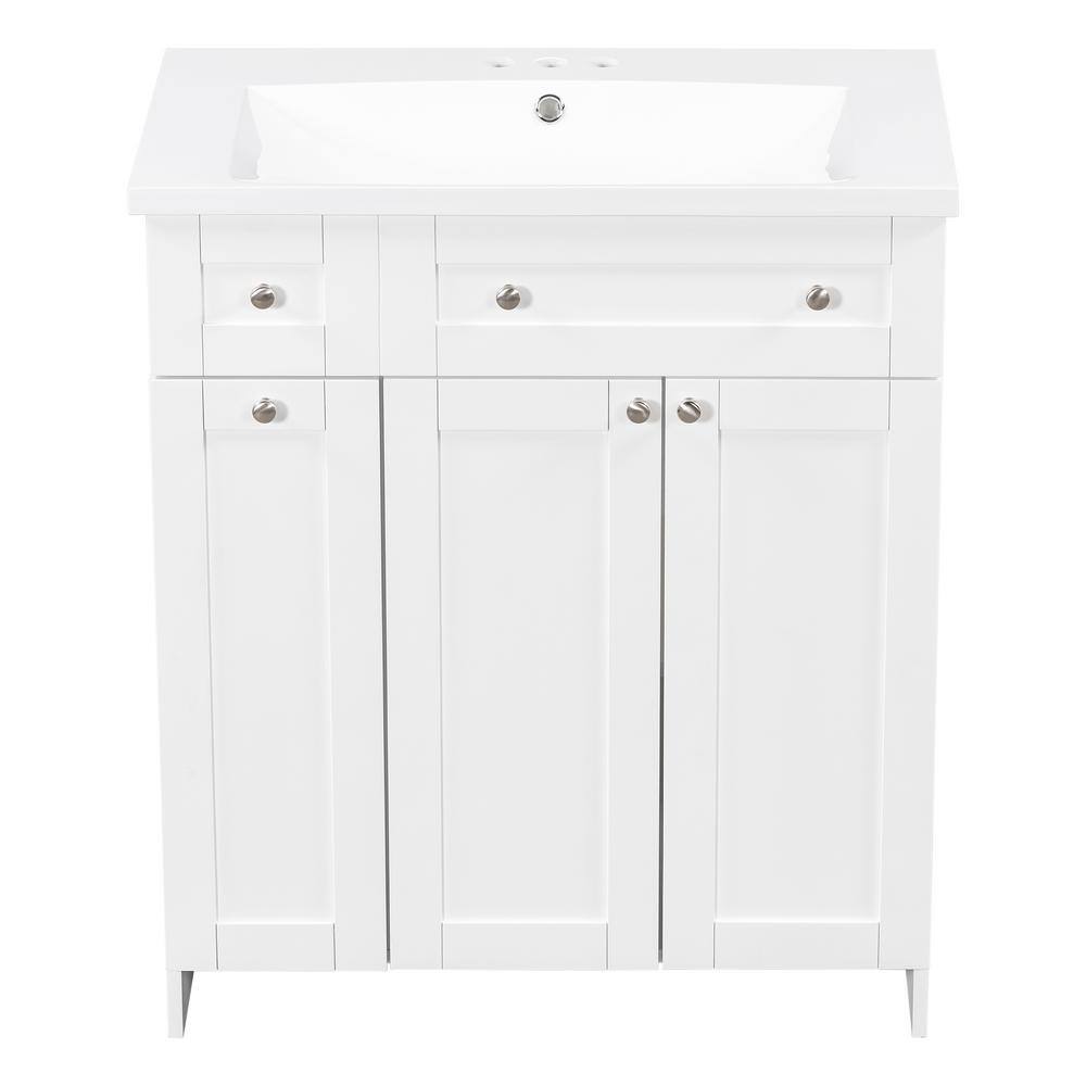 Jimsmaison 30 In W X 18 In D X 34 In H Freestanding Bath Vanity In White With White Cultured 9399