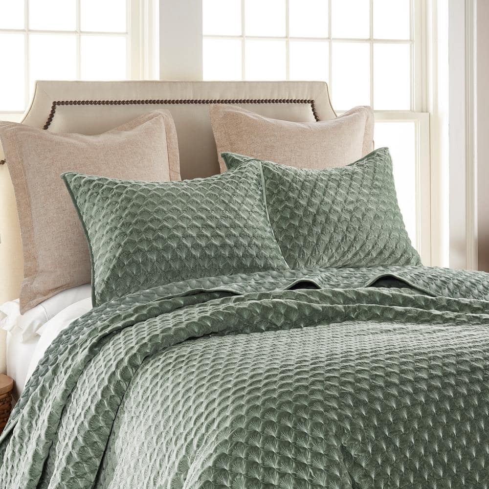 Seafoam Green Quilted Velvet King Sham with Hypoallergenic Polyester
