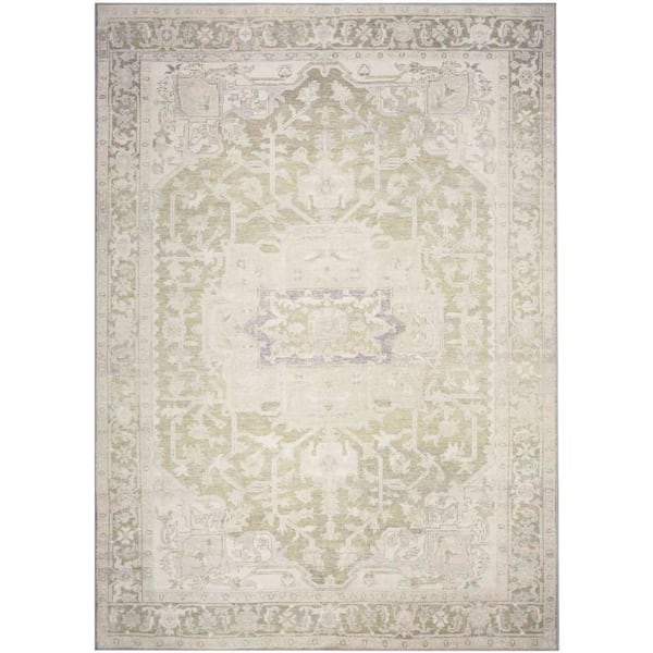Vintage Washables Green 5 ft. x 7 ft. Center Medallion Traditional Area Rug