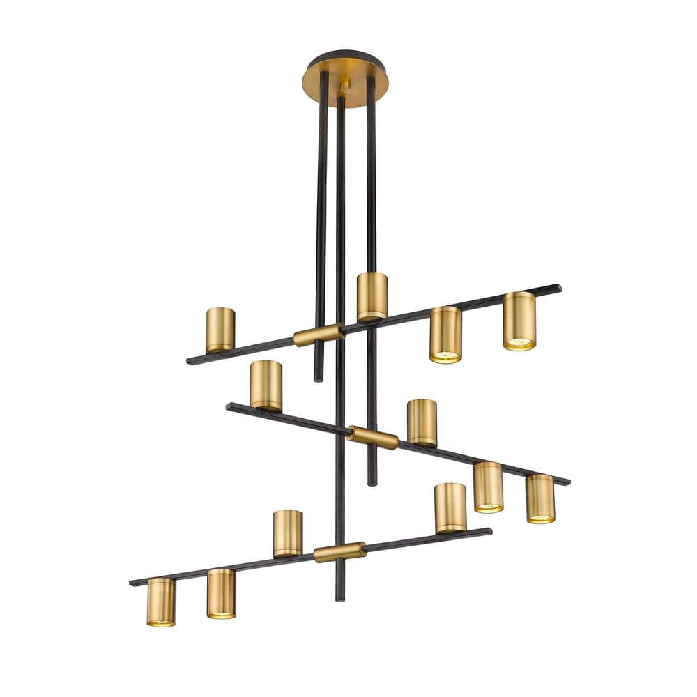 Calumet Chic Industrial 12-Light Matte Black & Olde Brass Chandelier