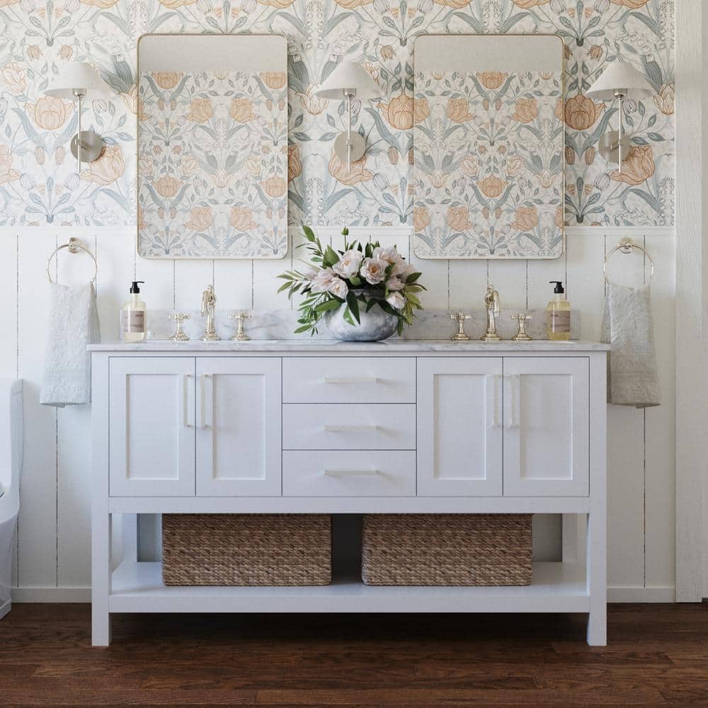Magnolia 61" White Double Basin Freestanding Vanity with Carrara Top