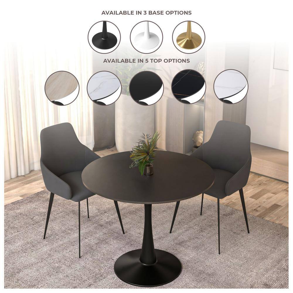 Bristol Black Round Mid-Century Modern Dining Table with Wood Top