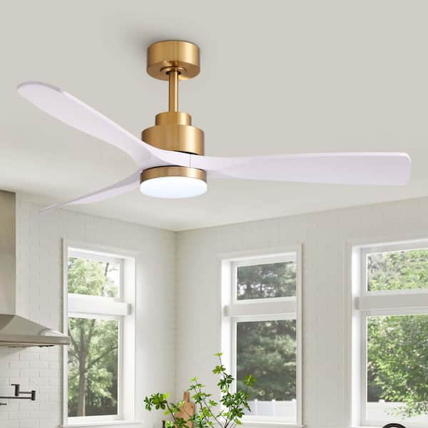 52 in. Standard Downrod Mount Indoor White and Gold 3-Blade Ceiling Fan with Integrated LED Light and Remote Included