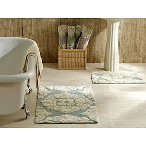 Medallion Collection 2-Piece Blue/Ivory 100% Cotton Medallion Design Bath Rug Set 24 in. x 40 in.:17 in. x 24 in.
