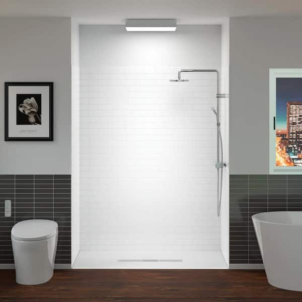 60 in. L x 36 in. W x 75 in. H 4-Pieces Alcove Shower Kit with Glue Up Shower Wall and Shower Pan in White/White-BN