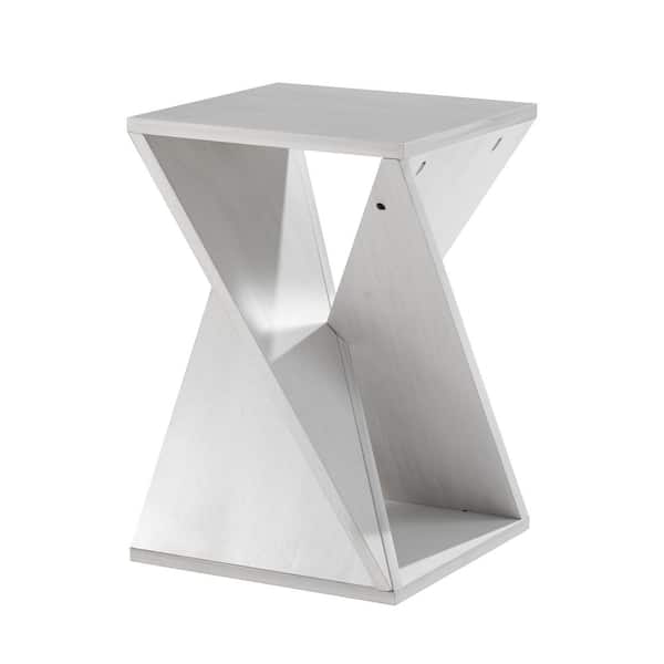 FUIN Modern 15.94 in. White Square Rubber Wood End Table with Twisted Design