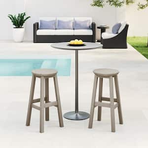 Laguna 29 in. HDPE Plastic All Weather Backless Round Seat Bar Height Outdoor Bar Stool in Weathered Wood (Set of 2)