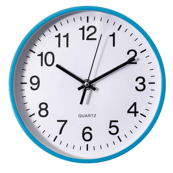 Blue 8 in. Analog Clock-Silent, Non-Ticking for Wall, Office Desk, Table and Shelf-Battery-Operated