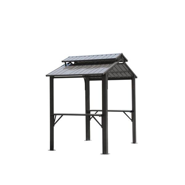 8 ft. x 5 ft. Grey Hardtop Grill Gazebo with Galvanized Steel Double Roof