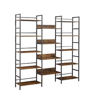 69.3 in. W 70.1 in. H x 11.8 in. D Steel Framed Wood Rectangular Shelf Triple 5-Tier Bookcase in Brown