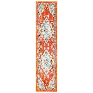 Madison Orange/Light Blue 2 ft. x 8 ft. Border Floral Oriental Runner Rug