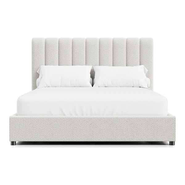 Hurnick White Wood Frame Queen Platform Bed with Upholstered Headboard