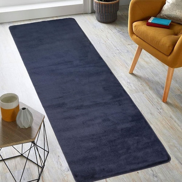 Euro Solid Collection Navy 26 in. W x 120 in. L Stair Runner 21.67 sq. ft.