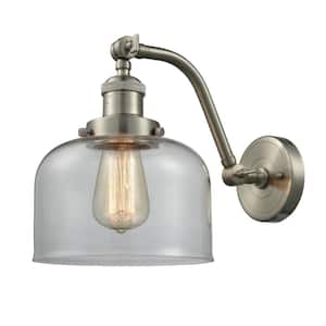Bell 8 in. 1-Light Brushed Satin Nickel Wall Sconce with Clear Glass Shade