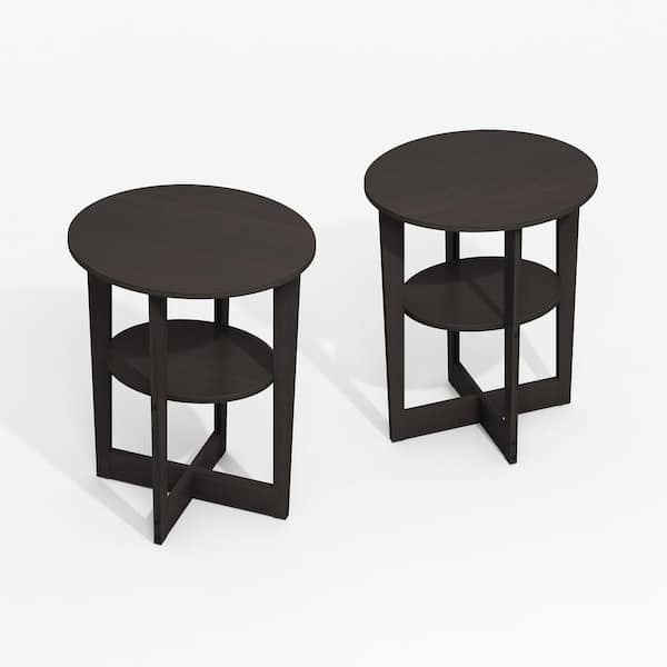 Furinno Modern 18.9 in. Black Walnut Wood End Table (Set of 2)