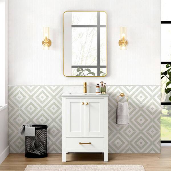 ROSWELL Shannon 24 in. W x 22 in. D 33.9 in. H Bath Vanity in White with White Composite Stone Top