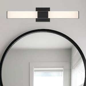 24 in. 2-Light Integrated LED Black Bathroom Vanity Light Fixture with Rectangular Acrylic Shade