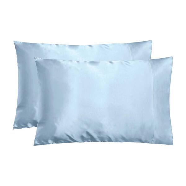 Unbranded Light Blue Satin Standard Pillowcase Set of 2