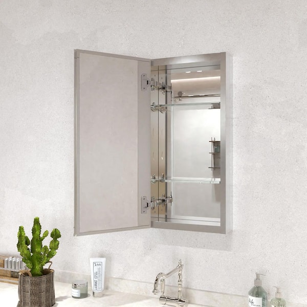Flicker 12 in. W x 24 in. H Rectangular Aluminum Recessed/Surface Mount Medicine Cabinet with Mirror in Silver