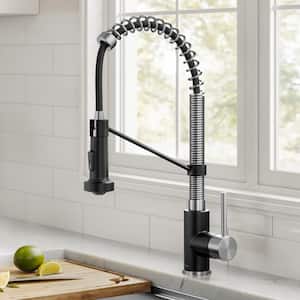 Spot Free 18-Inch Kitchen Faucet with Dual Function Pull-Down Sprayhead in all-Brite Stainless Steel/Matte Black Finish