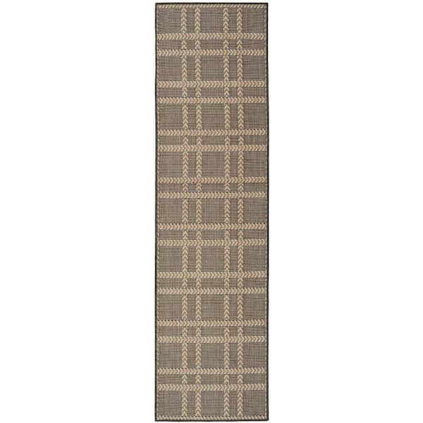 Horizon Indoor/Outdoor Charcoal 2 ft. x 8 ft. Geometric Contemporary Runner Area Rug