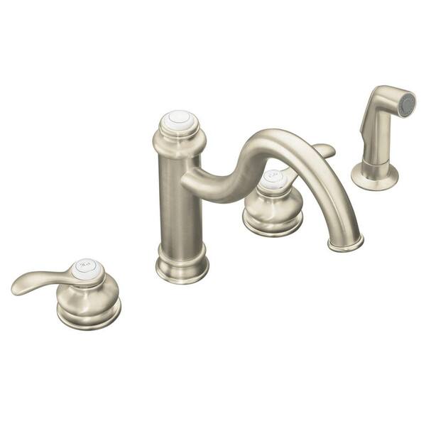 KOHLER Fairfax 4-Hole 2-Handle Standard Kitchen Faucet with Side Sprayer in Vibrant Brushed Nickel