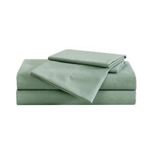 Garment Wash 4-Piece Green Solid Polyester Full Sheet Set