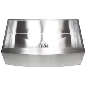 Farmhouse Curve Apron-Front 36 in. x 21 in. x 10 in. Stainless Steel 16-Gauge Single Bowl Zero Radius Kitchen Sink