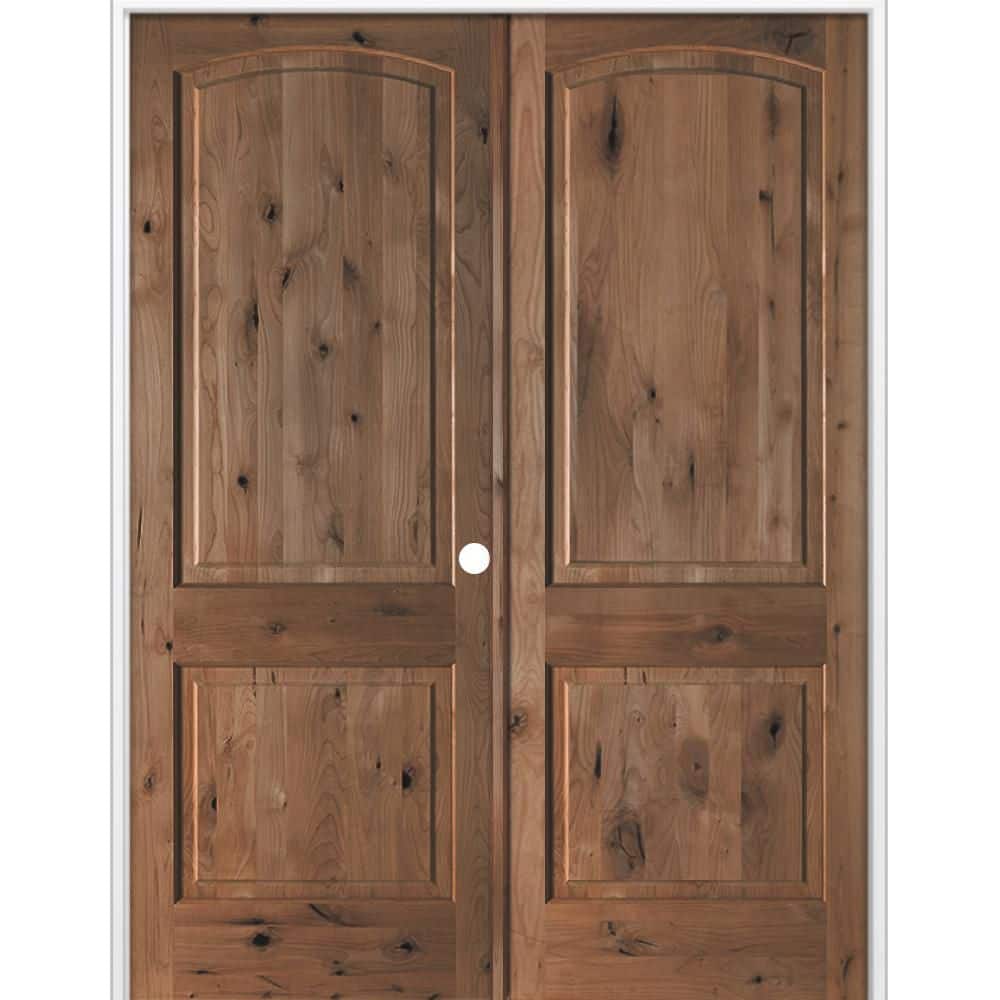 48 in. x 96 in. Rustic 2-Panel Arch Top Left Active True Black Stain Knotty Alder Wood Double Prehung Interior Door price history on PriceWatchPro