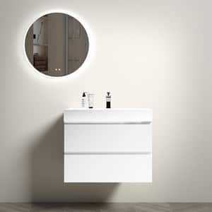 30 in. W x 18.1 in. D x 25.2 in. H Modern Wall Mounted Floating Bathroom Vanity with Drawers and White Gel Sink in White