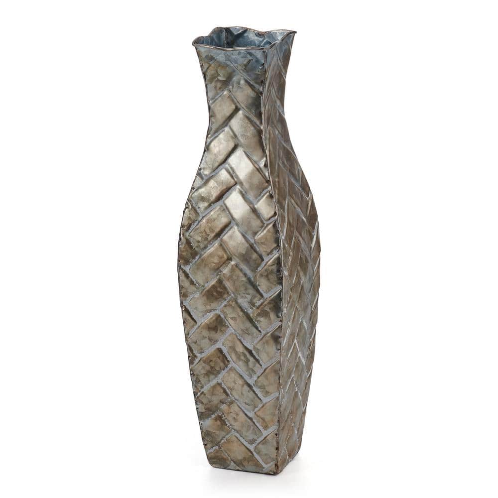 Champagne Weave Embossed Metal Table Vase, 17-Inch