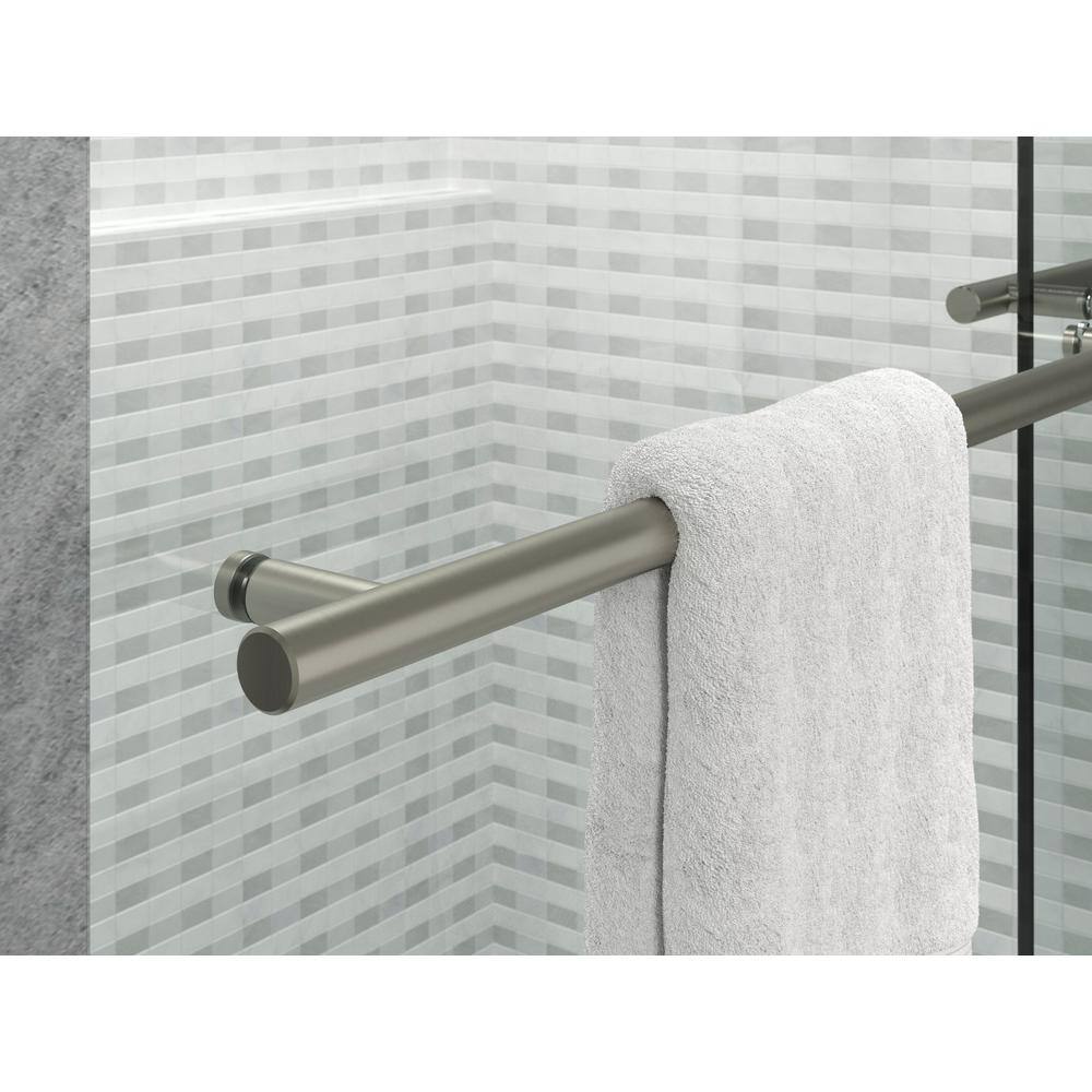 Levity Frameless Sliding Shower Door with Anodized Brushed Nickel Finish and Crystal Clear Glass
