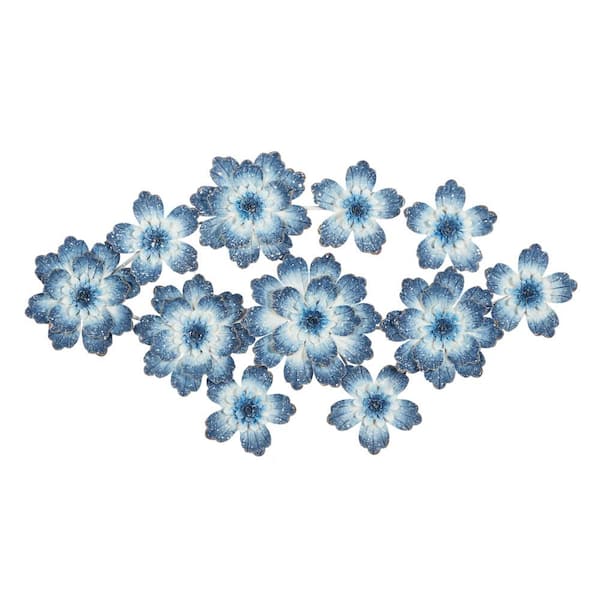 46 in. x  26 in. Metal Blue Floral Wall Decor