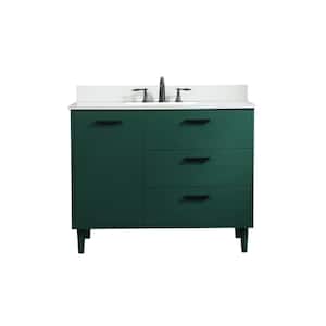 Timeless 42 in. W Single Bath Vanity in Green with Engineered Stone Vanity Top in Ivory with Backsplash and White Basin
