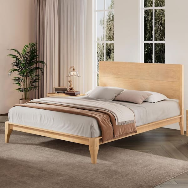 Natural(Yellow) 100% Bamboo Wood Frame Full Size Platform Bed with Wood Slat Support, Easy Tool-Free Assembly