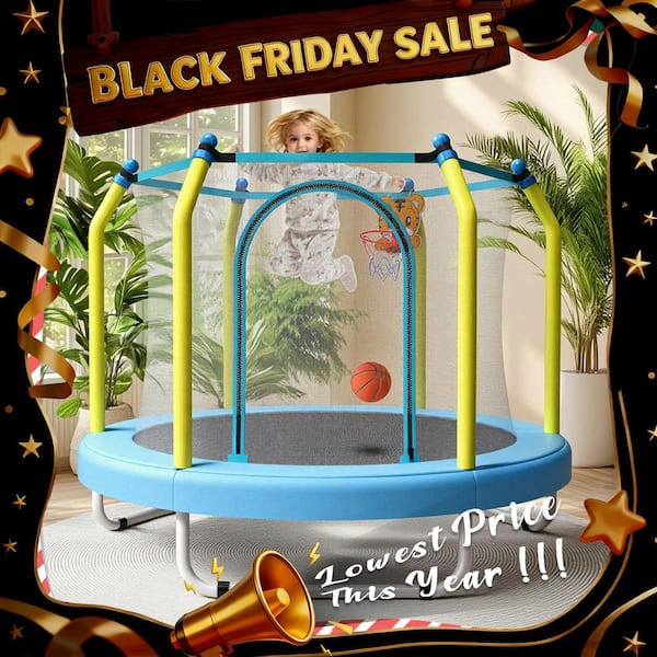 55 in. Small Toddler Trampoline with Basketball Hoop for Kids