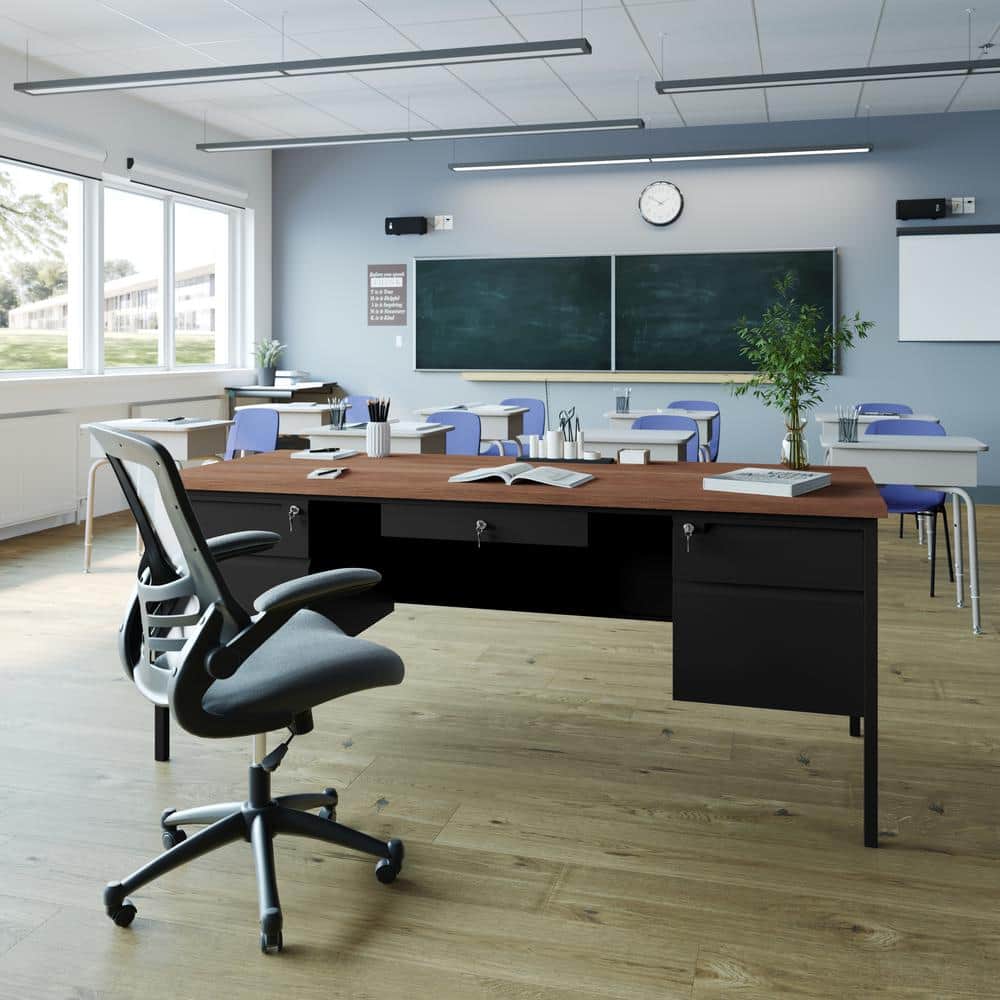 事務用desk Carnegy Avenue 70 in. Rectangle Walnut Engineered Wood 6-Drawers