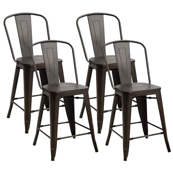 FORCLOVER Gun Metal Dining Tolix Chair Counter Stool with Removable Backrest Set of 4