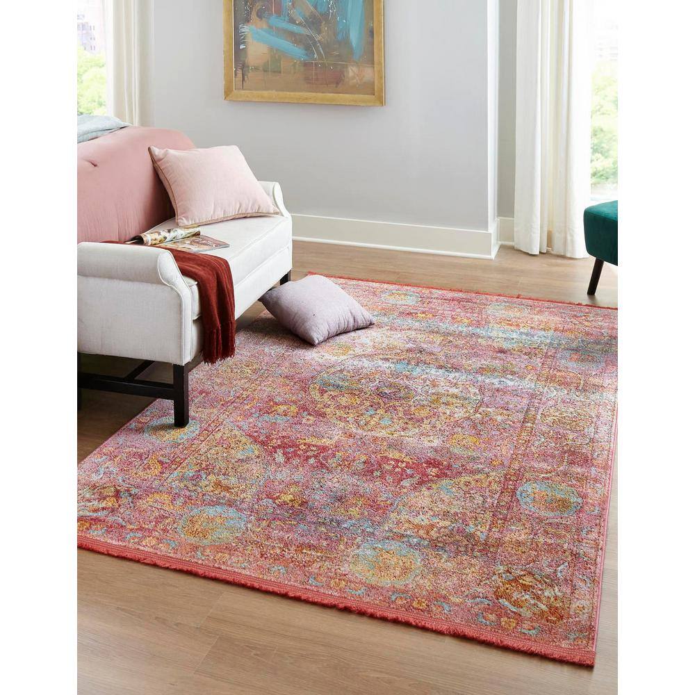 Reversible Red Synthetic 5x8 Indoor Area Rug with Stain-Resistant Feature