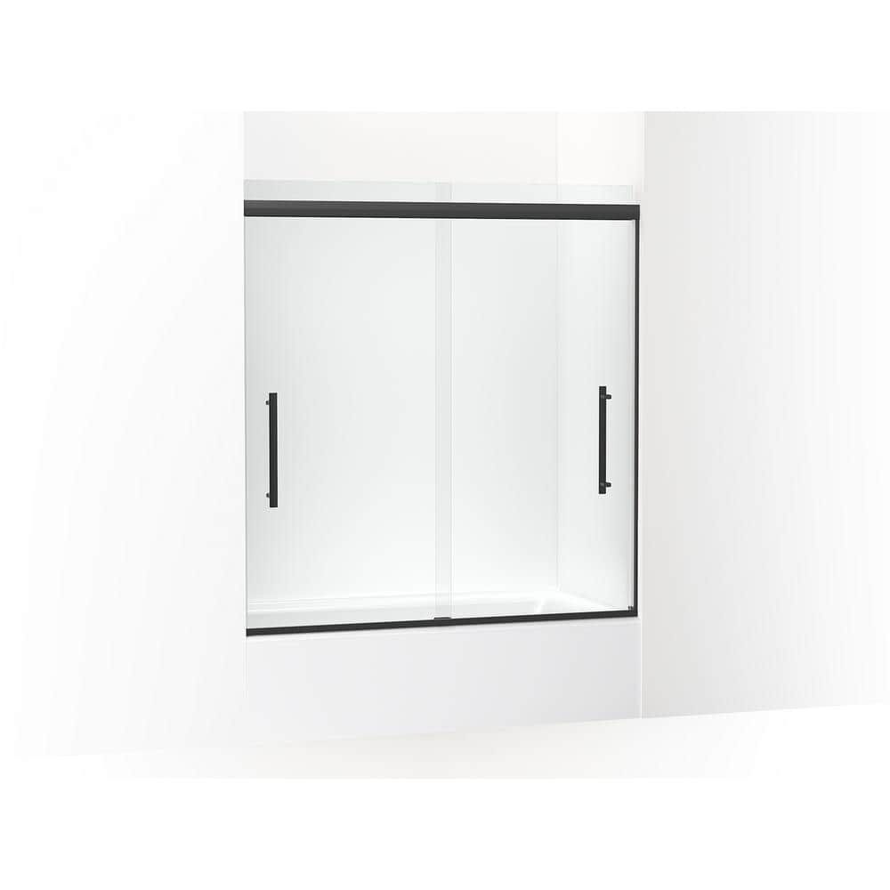 Pleat 63-9/16" Frameless Sliding Bath Door with Crystal Clear Glass and Matte Black Frame