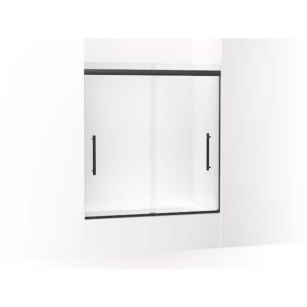 Pleat 59.625 in. x 63.5625 in. Frameless Sliding Bathtub Door in Matte Black with Crystal Clear Glass Pleat 59.625 in. x 63.5625 in. Frameless Sliding Bathtub Door in Matte Black with Crystal Clear Glass
