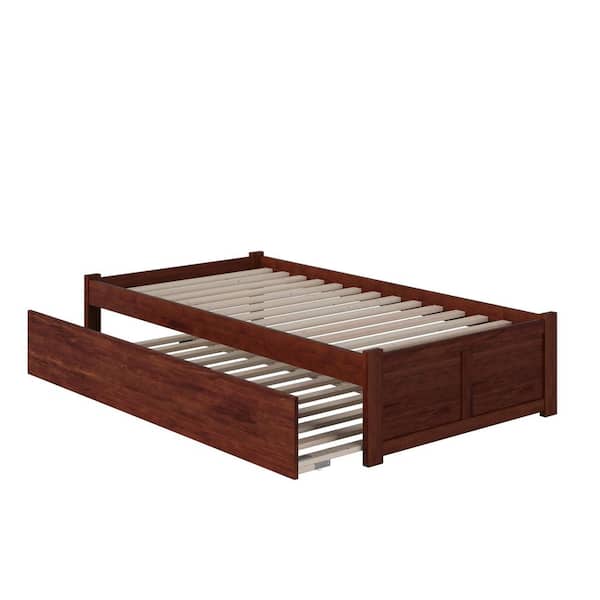 Concord Twin Platform Bed with Flat Panel Foot Board and Twin-Size Urban Trundle Bed in Walnut