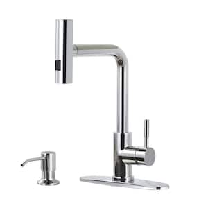 3-Mode Single Handle Waterfall Pull Down Sprayer Kitchen Faucet with soap dispenser in Stainless Steel Polished Chrome