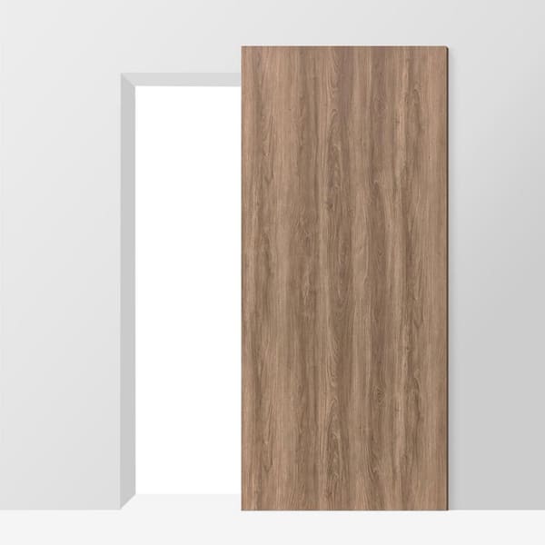 30 in. x 88 in. Walnut Textured Hollow Core Composite Interior Sliding Barn Door with Hardware Kit Hidden Track System