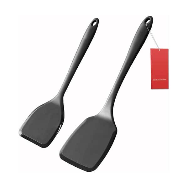 Black Silicone Spatula Turner Flipper Set Non Stick Non Scratch Kitchen Utensils Heat Resistant 2 Pack