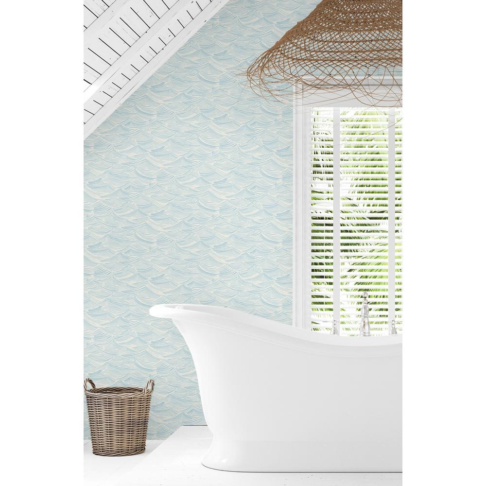 Seaside Waves Blue Pre-pasted Washable Wallpaper