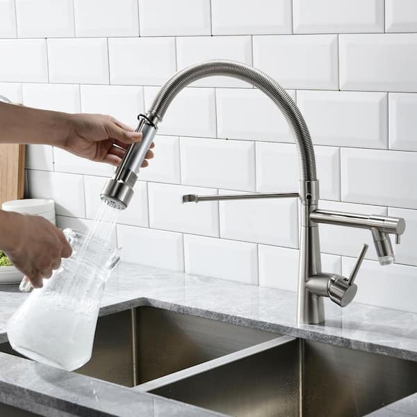 Satico Single-Handle Pull-Down Sprayer Kitchen Faucet with LED in Brushed Nickle