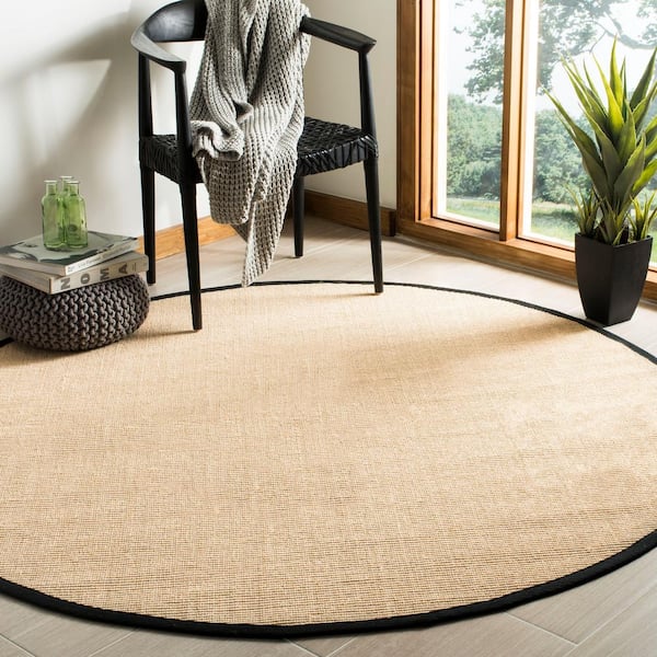 Natural Fiber Beige/Black 6 ft. x 6 ft. Round Border Area Rug
